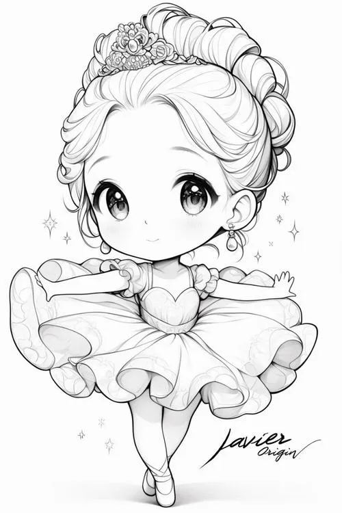 Bé tập tô màu công chúa chibi mắt chiếm nửa khuôn mặt dễ tô