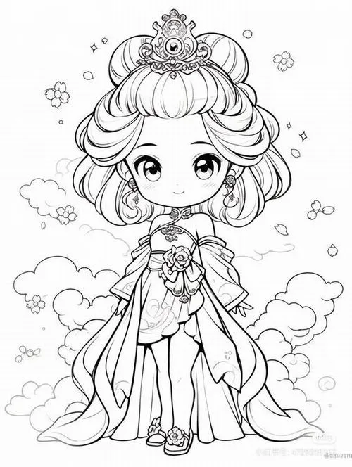 Hình tô màu công chúa chibi dễ thương gắn kết thời gian gia đình