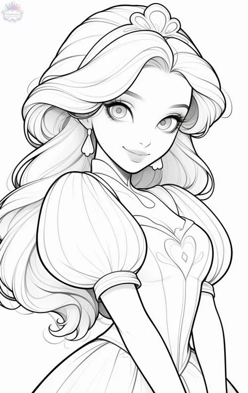 35 Bé tập tô màu cô công chúa tóc dài dễ thương