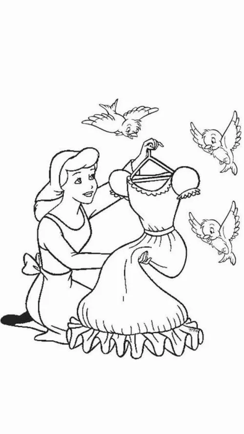 Trẻ học tô màu Lọ Lem váy bạc nguyên bản cho trẻ 6 tuổi