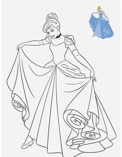 Bức tranh tô công chúa cổ tích váy xanh lam bạc cho bé 3 tuổi