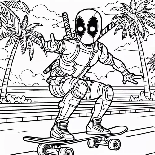 7 Tờ giấy tô màu Deadpool ván trượt sắc đỏ đen cá tính cho trẻ 4 tuổi