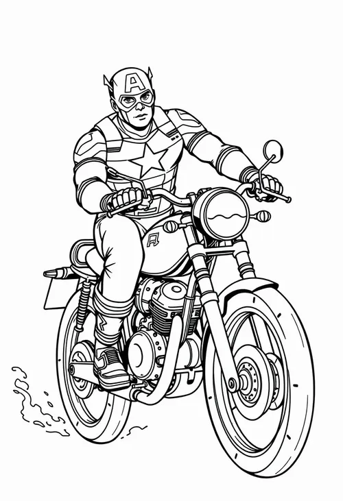 16 Hình vẽ tranh tô màu Captain America chạy xe máy cho bé 5 tuổi
