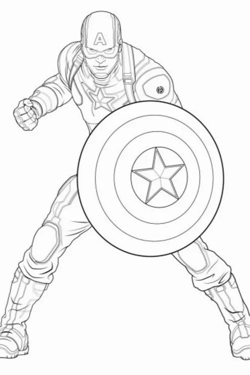 7 Hình tô màu đội trưởng Mỹ mặt nạ chữ A và sao trắng giữa ngực cực đẹp