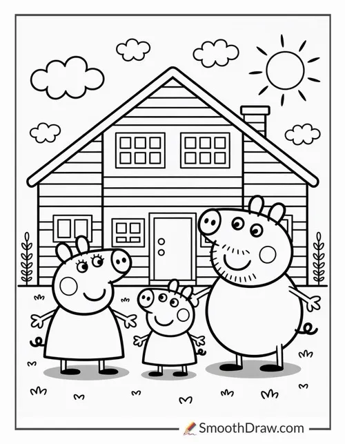 Tranh tô màu lợn Peppa dự sinh nhật George nhộn nhịp.