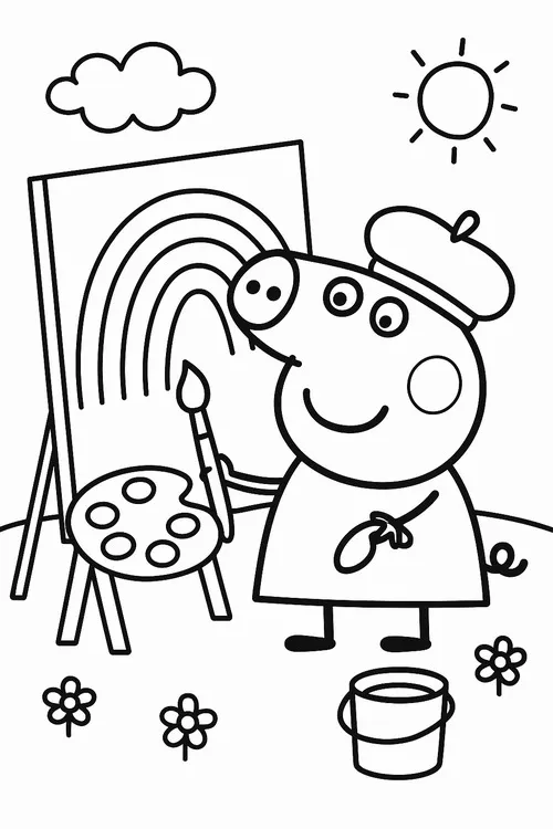 Trang tô màu heo hồng Peppa xem pháo hoa lung linh.