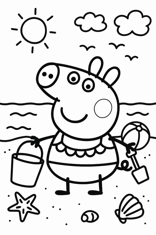 Tờ giấy tô màu heo hồng Peppa chào buổi sáng rạng rỡ.