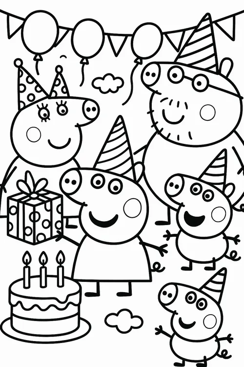 Bức tranh cô heo nhỏ Peppa ngồi xích đu trong sân chơi.