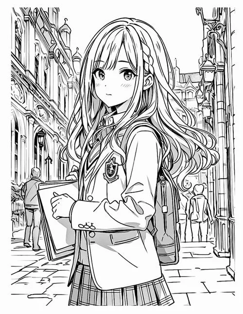 1 Bộ tranh tô màu học sinh anime nét rõ dễ tô