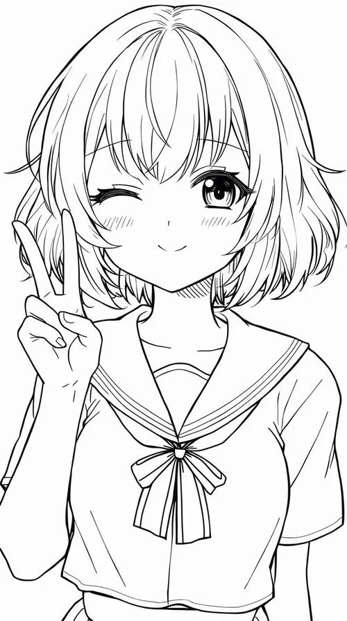 11 Hình tô màu học sinh anime đồng phục gọn gàng nhìn thích