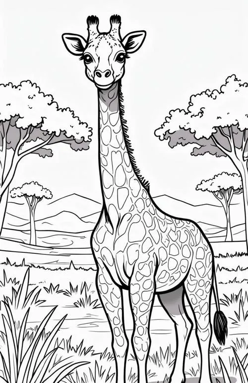 Mẫu tranh tô màu động vật cổ cao giúp nhận biết màu sắc