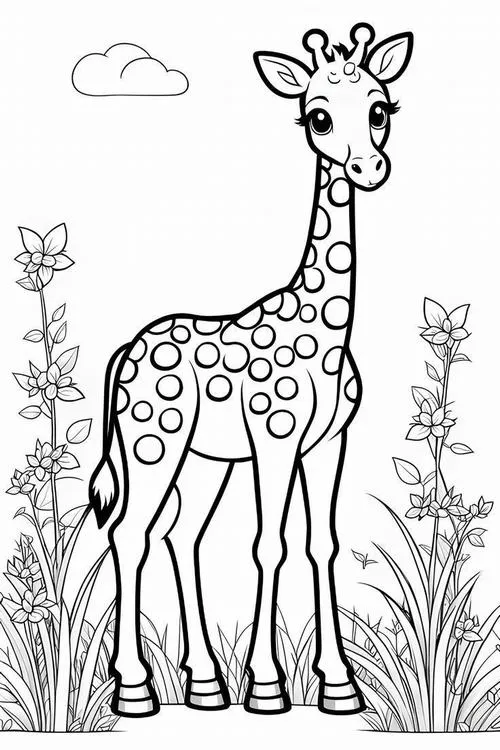 Trang tô màu hươu cao cổ và cây cao lá xanh