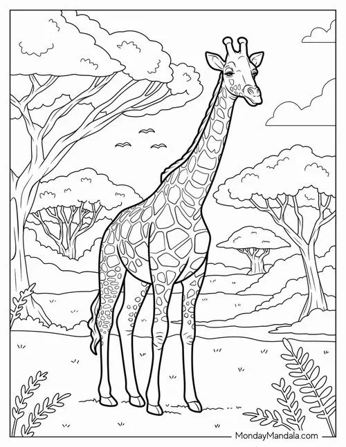 Tờ giấy tô màu hươu cổ dài đuôi dài nhẹ nhàng