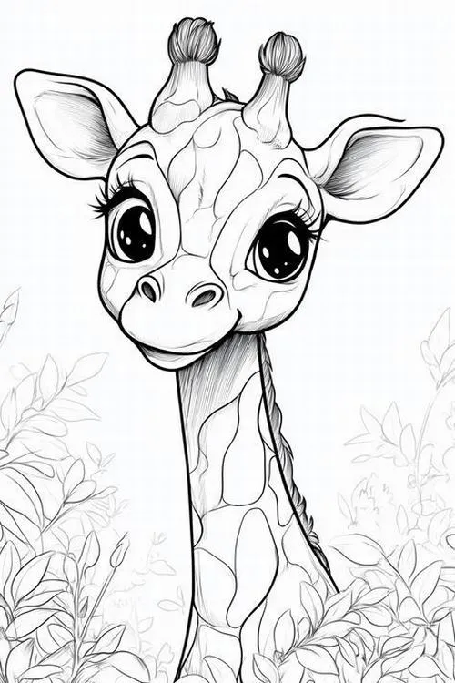 Tô màu vui hươu cao cổ dễ thương trong thiên nhiên