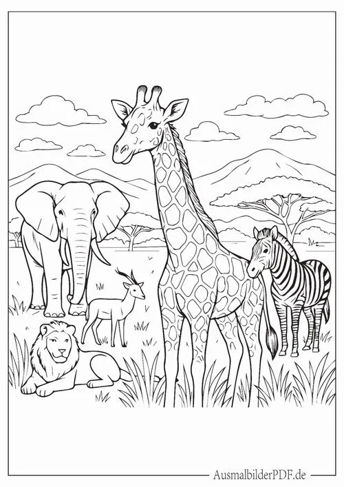 Mẫu tranh tô màu động vật châu Phi cho trẻ 6 tuổi
