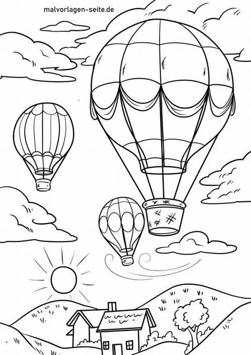 Mẫu tranh tô màu khinh khí cầu ngắm cảnh từ trên cao