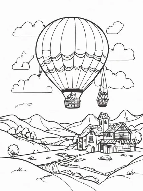 Hoạt động tô màu khí cầu bay cùng mặt trời dễ thương