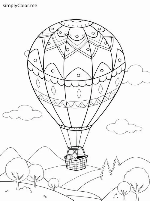 Hình tô màu khinh khí cầu rực rỡ khám phá bầu trời cho bé 3 tuổi