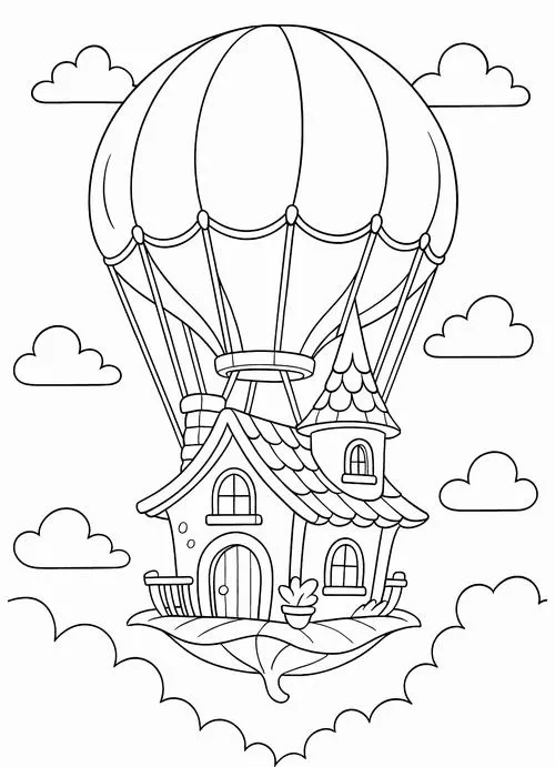 Bức tranh tô khí cầu bay trên biển xanh phiêu lưu