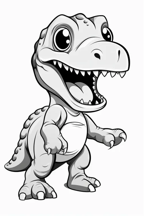 5 Hình tô màu T Rex đứng giữa rừng cổ đại nhìn mạnh mẽ vô cùng.