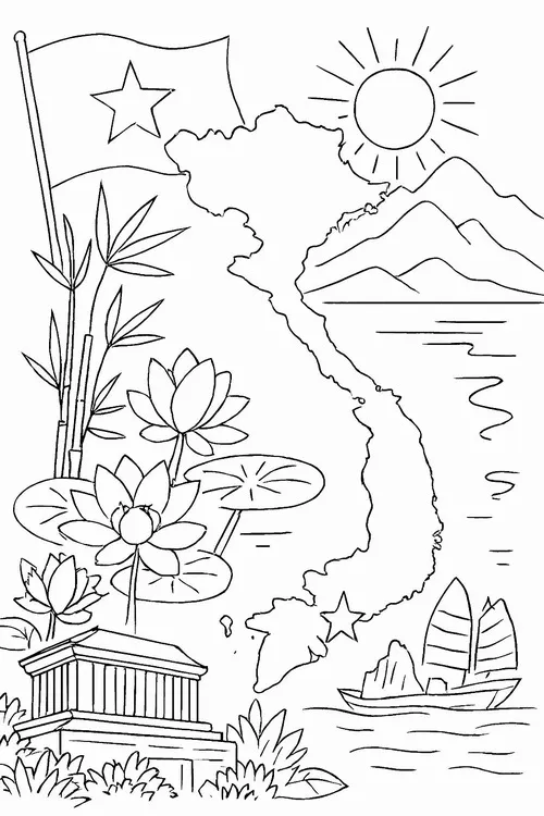 21 Bé tập tô màu lá cờ vàng đỏ rõ bố cục cho trẻ 6 tuổi