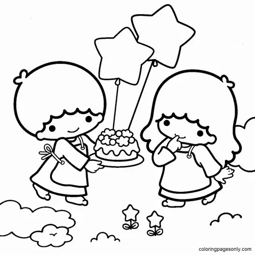 Tờ giấy tô màu Little Twin Stars tông pastel nhìn mê lắm.