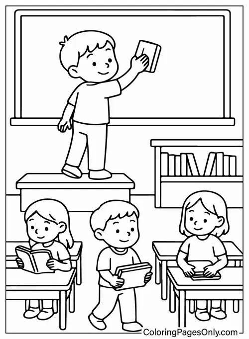 Trang tô màu cô giáo cúi xuống hướng dẫn bé viết nhẹ nhàng cho bé 3 tuổi