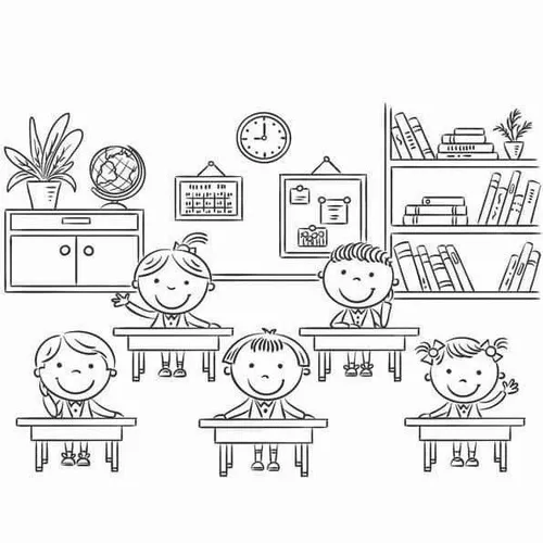 Mẫu tranh tô màu bé ngồi ngay ngắn bên bàn gỗ ấm áp vô cùng