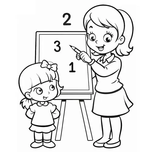 Hình tô màu giờ học vui nhộn với bảng phấn xanh và balo treo ghế nhỏ