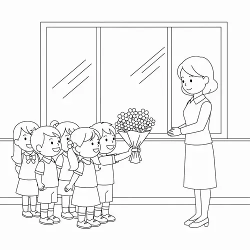 In hình tập tô bé An và bạn Bin chia nhau bút sáp rất cute