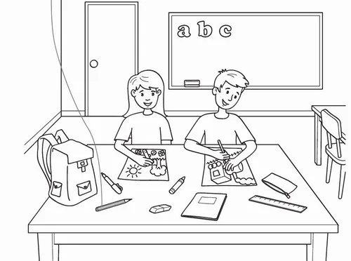 Bức tranh tô bé giơ tay phát biểu trong giờ học vui cho bé 3 tuổi