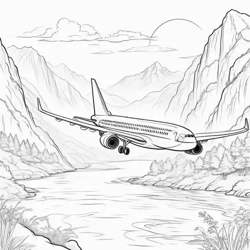 Mẫu tranh tô màu phi cơ có chiều sâu không gian