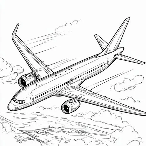 Hình vẽ tranh tô màu máy bay và đường băng