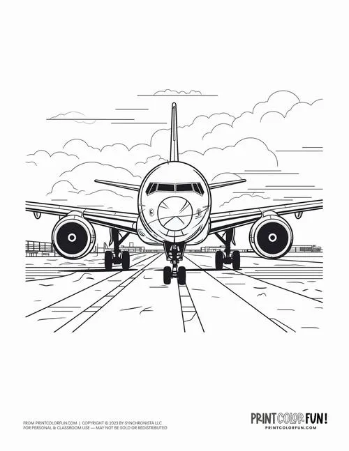 Hình tô màu máy bay phản lực giúp bé quan sát chi tiết