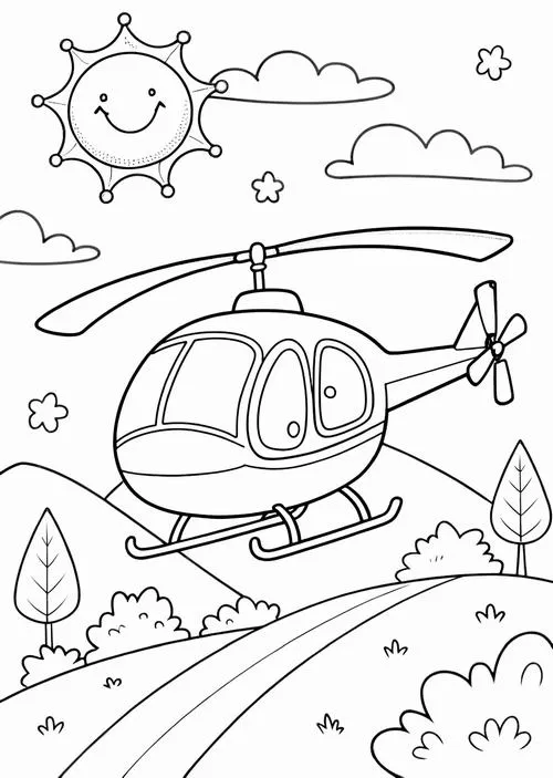 Bé tập tô màu trực thăng có cánh quạt chính và đuôi