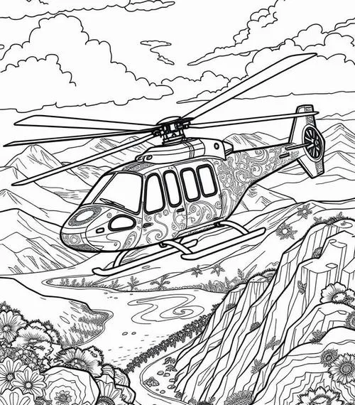 Hình tô màu trực thăng cứu hộ với cánh quạt xoay cho bé