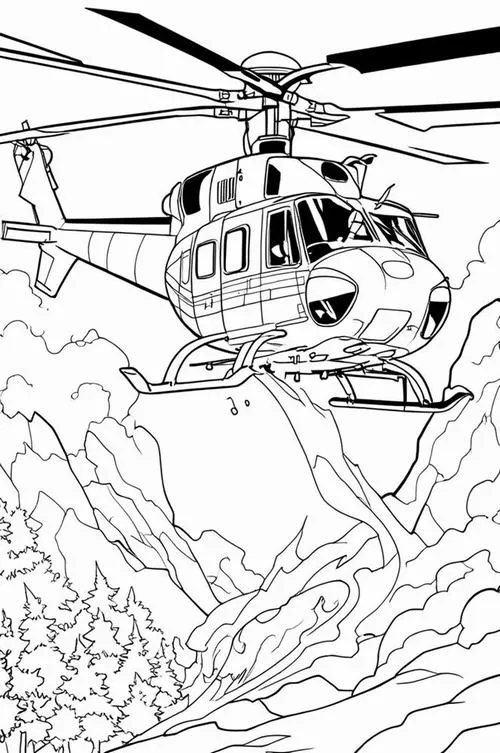 Tranh tô màu máy bay trực thăng bay thẳng đứng mạnh mẽ an toàn