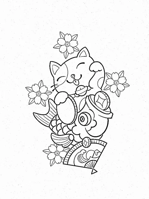 17 In hình tập tô mèo may mắn cầm hồ lô tượng trưng bình an cho bé 5 tuổi