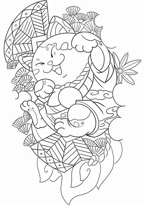 18 Mẫu tranh tô màu mèo may mắn với yếm đỏ họa tiết truyền thống