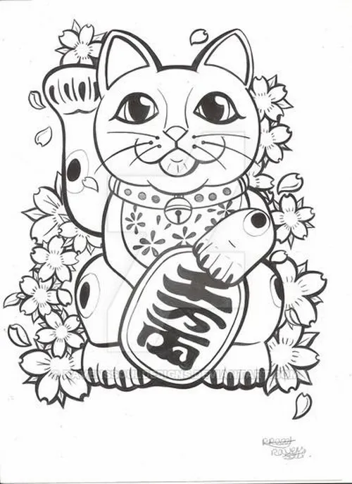 19 Tranh bé tập tô Mèo Thần Tài vẫy cả hai chân mang ý nghĩa bảo vệ cho trẻ 6 tuổi