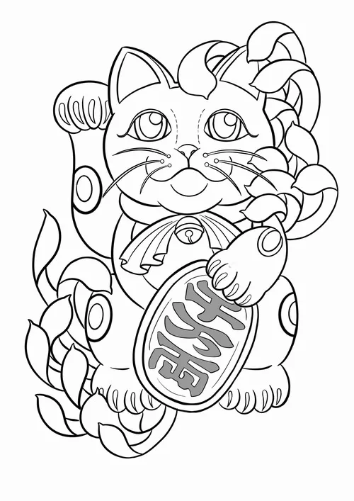 26 In hình tập tô mèo may mắn với chuông vàng lấp lánh