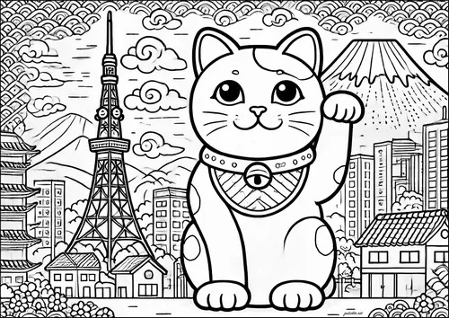 60 Tranh tô màu Mèo Thần Tài yếm đỏ chuông vàng ý nghĩa chiêu tài dễ thương