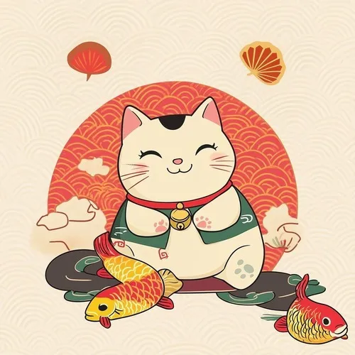 7 Tô màu vui với chú mèo chiêu tài vàng kim ngồi ôm đồng xu lớn