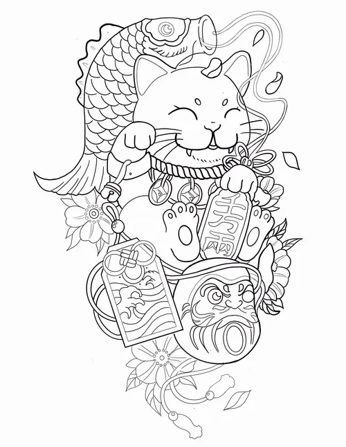 11 Trẻ học tô màu Mèo Thần Tài gương mặt phúc hậu cùng chuông vàng cho trẻ 4 tuổi