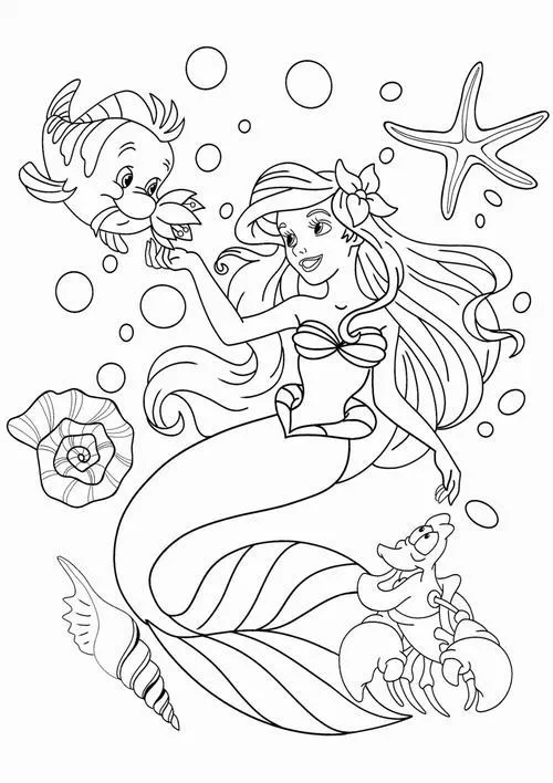 23 Hình vẽ tranh tô màu công chúa biển cho bé 5 tuổi