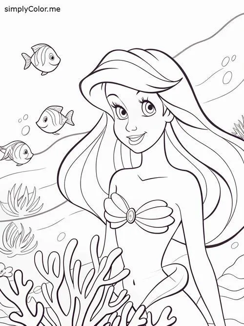 26 55 Tranh tô màu Nàng Tiên Cá Ariel dễ thương với mái tóc đỏ đặc trưng