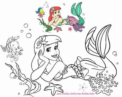 5 Hình tô màu công chúa biển Ariel giúp bé học màu sắc vui