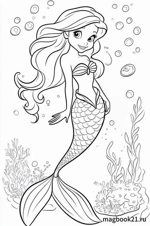 16 Bộ tranh tô màu Ariel dưới biển xanh mát dịu