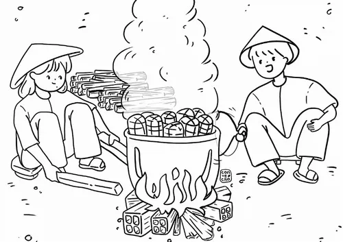 35 Tờ giấy tô màu ông đồ ngồi dưới gốc đào hồng thật thanh tao