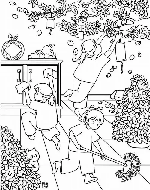 2 Cảnh tết quê em qua tranh tô sắc màu gần gũi với trẻ nhỏ